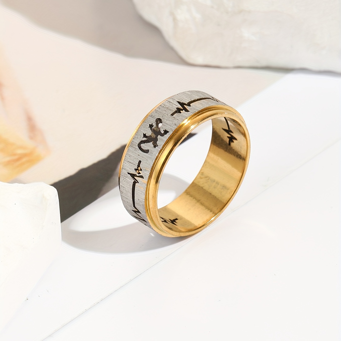 Vintage Stainless Steel Ring For Men Carving Pattern Random